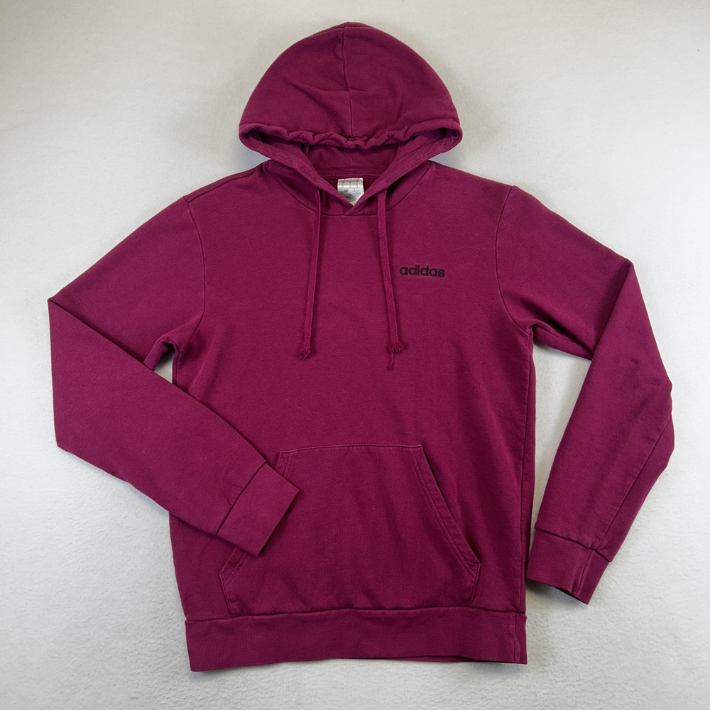 Adidas Hoodie Womens Small Pink Fleece Pullover Logo Kangaroo Pocket GN7830